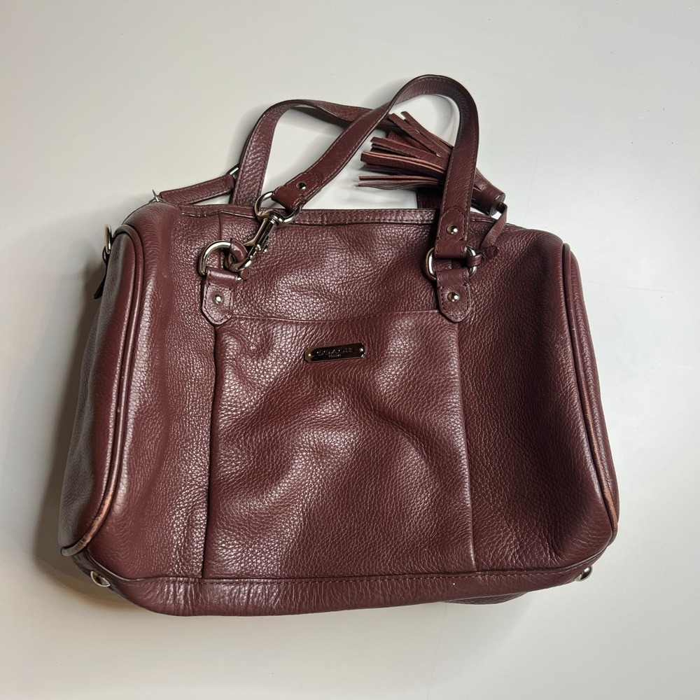 Coach‎ Madeline Satchel F25124 Wine Plum Pebbled Leather Shoulder Tote Handbag